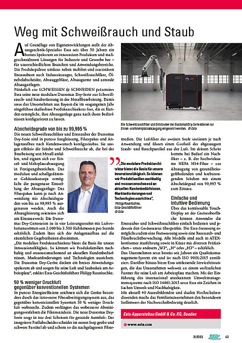 Weg mit Schweißrauch und Staub