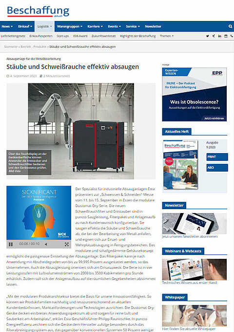 Stäube und Schweißrauche effektiv absaugen