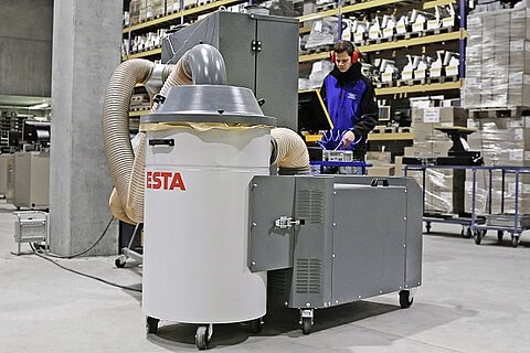Der DUSTOMAT S ist ein mobiler Entstauber mit Absaugwand.