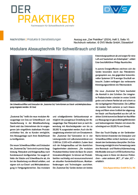 Modulare Absaugtechnik für Schweißrauch + Staub