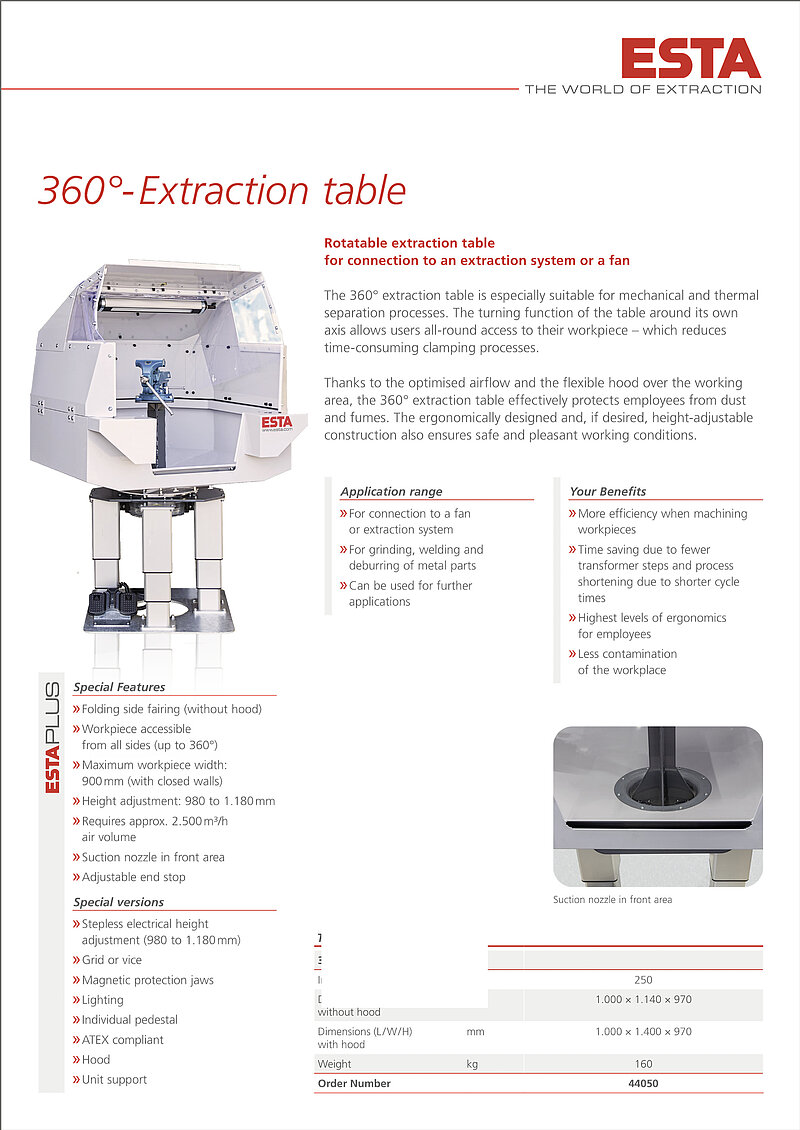 ESTA 360°-EXTRACTION TABLE