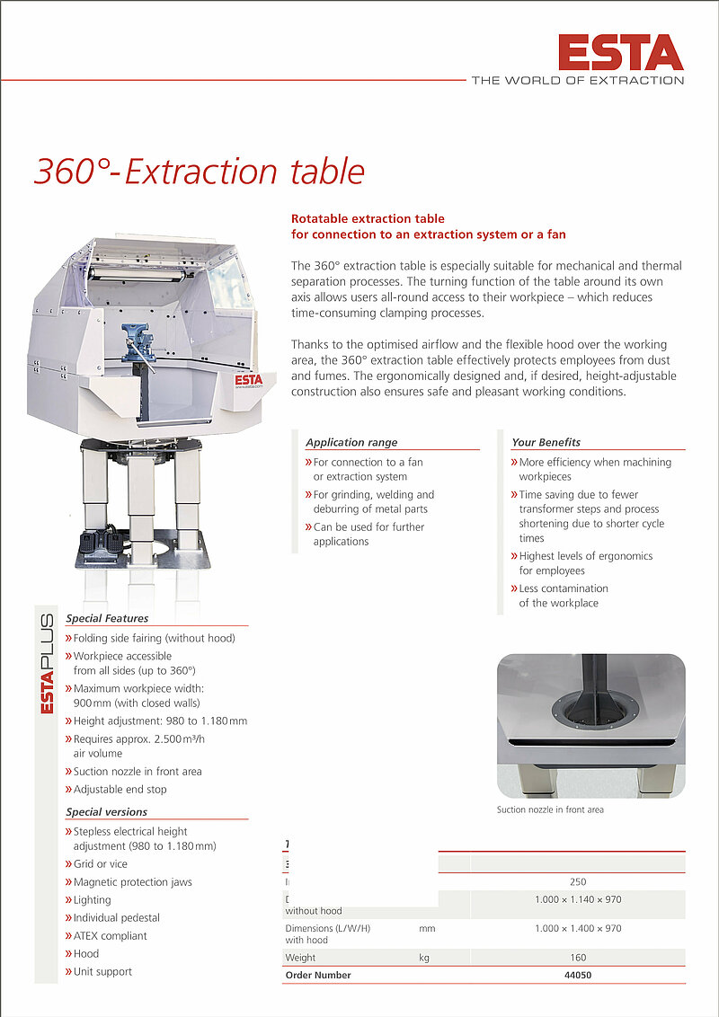 ESTA 360°-EXTRACTION TABLE